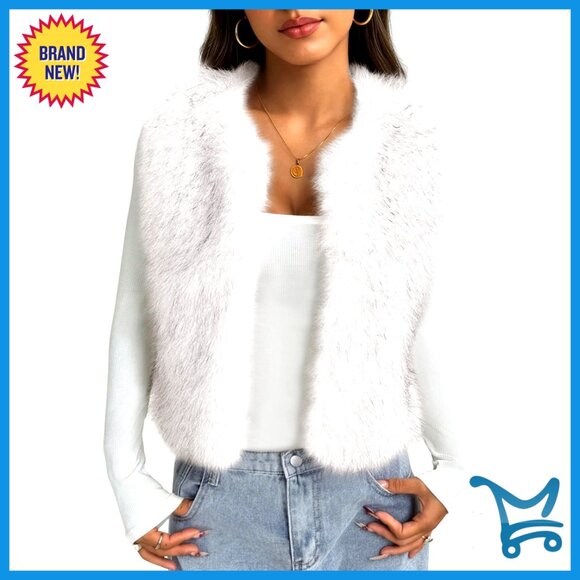Faux Fur Vest Sleeveless Fuzzy Jacket Relaxed Fit Chic Outerwear Side Pockets